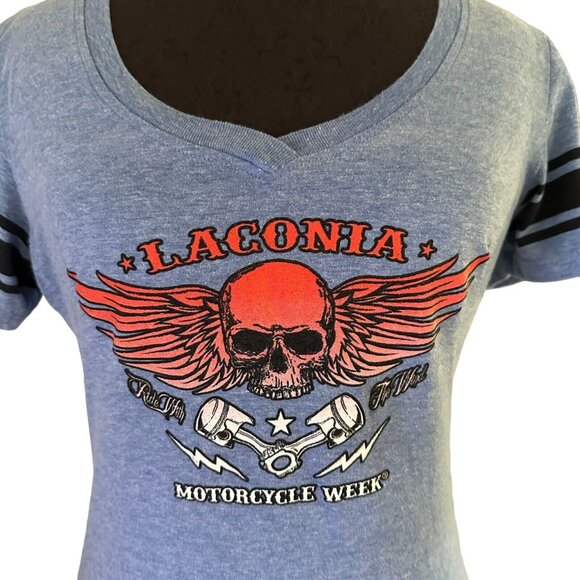 Exist Harley Davidson T-shirt Women’s M Lt Blue Laconia Motorcycle Week - Picture 2 of 7